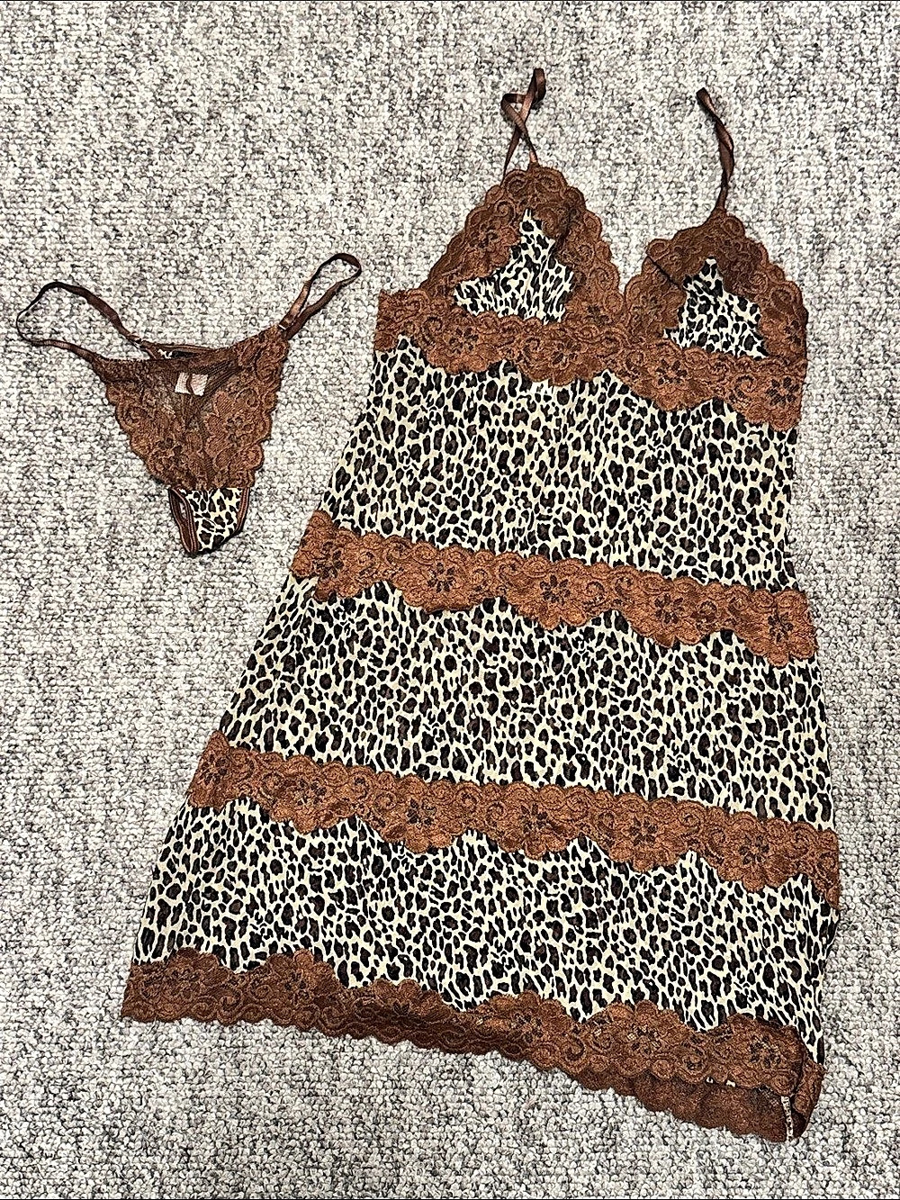 Rampage Leopard Print Lace Trim Mesh Lingerie Set Like New